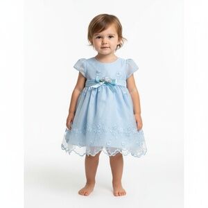 Vintage Baby Club Embroidered Floral Girls Dress‎ 18 Months Light Blue Delicate